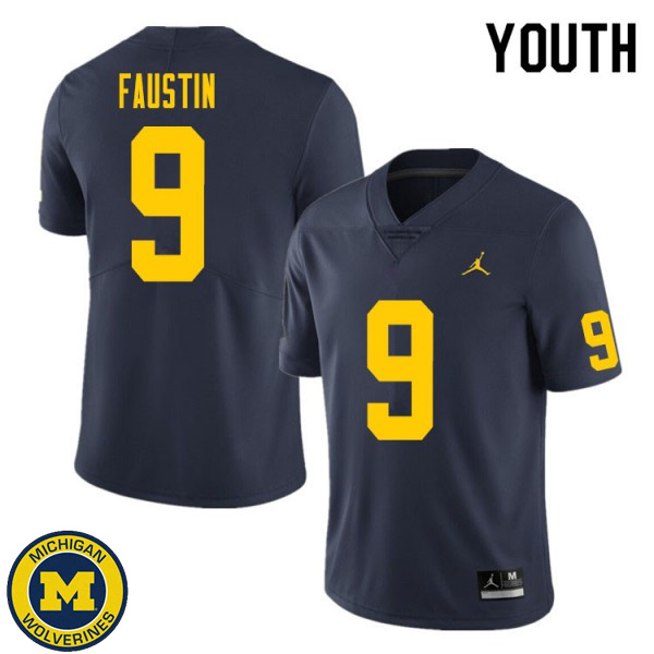 Youth Michigan Wolverines #9 Sammy Faustin Navy High School Football Jersey